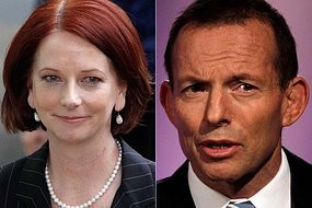La l�der laborista, Julia Gillard  i el l�der de l�oposici� centre-dreta, Tony Abbott. Foto: AFP/Reuters