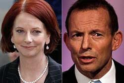 La primera ministra Julia Gillard i el l�der de l�oposici� Tony Abbott
