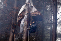 Joves activistes acampats al bosc de Sant Hilari.