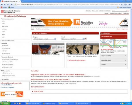 Captura de la nova pàgina web de Rodalies. FOTO: DPTOP.