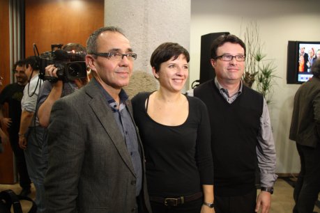 Joan Coscubiela, Laia Ortiz i Joan Josep Nuet (EUiA), els tres diputats a Madrid de la coalició ICV-EUiA, el 20-11-2011 FOTO: ACN / Arxiu.