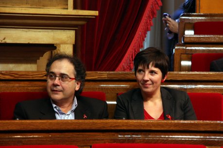 L'actual portaveu d'ICV, Laia Ortiz, i el coordinador general d'EUiA, Jordi Miralles, en una imatge d'arxiu al Parlament FOTO: ACN / Arxiu.