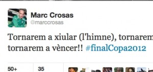 El Twitter bull amb Marc Crosas per haver proposat xiular l'himne espanyol